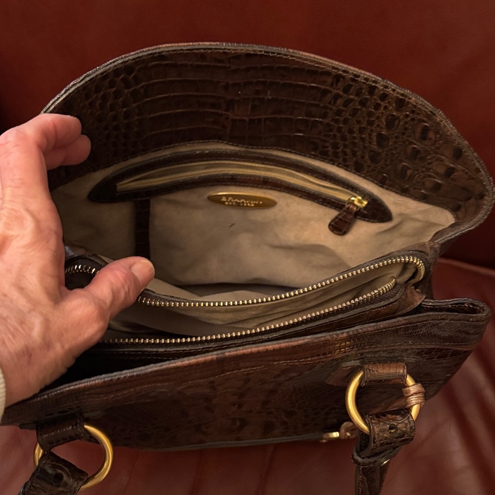 Brahmin Rich Brown Crocodile-Embossed Shoulder Bag - Picture 2 of 10